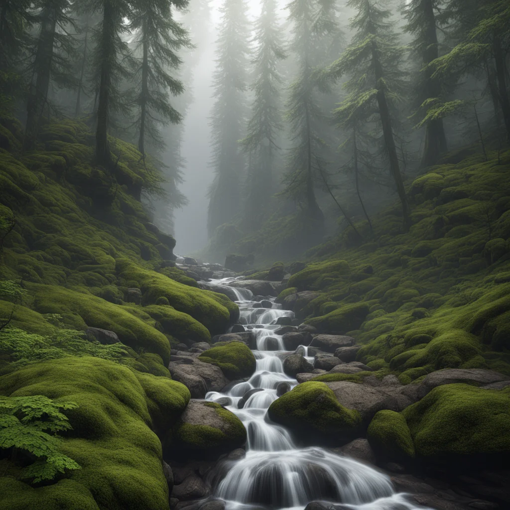 cliff creek lynn valley dense forest huge bolder fog lightray ultra high detail photorealism photorealistic mattepaintin