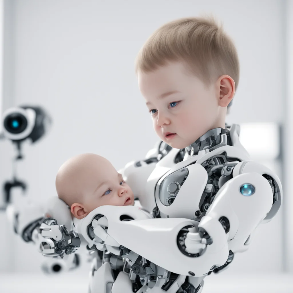 closeup shot of soft robotic holding baby white room godrays beautiful lighting2 photorealistic 8k resolution w 600