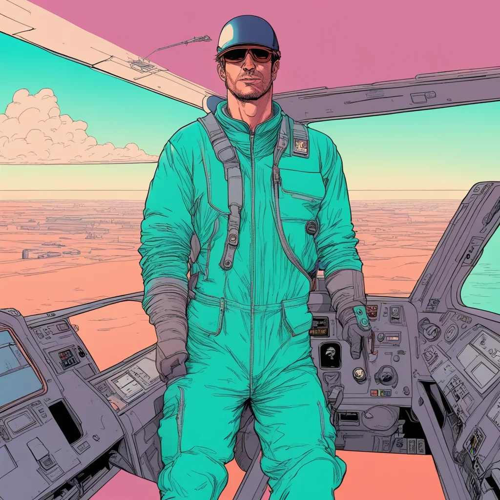 co pilot with tight jumpsuit By mitch byrd in the style of Moebius and deathburger  ar 912