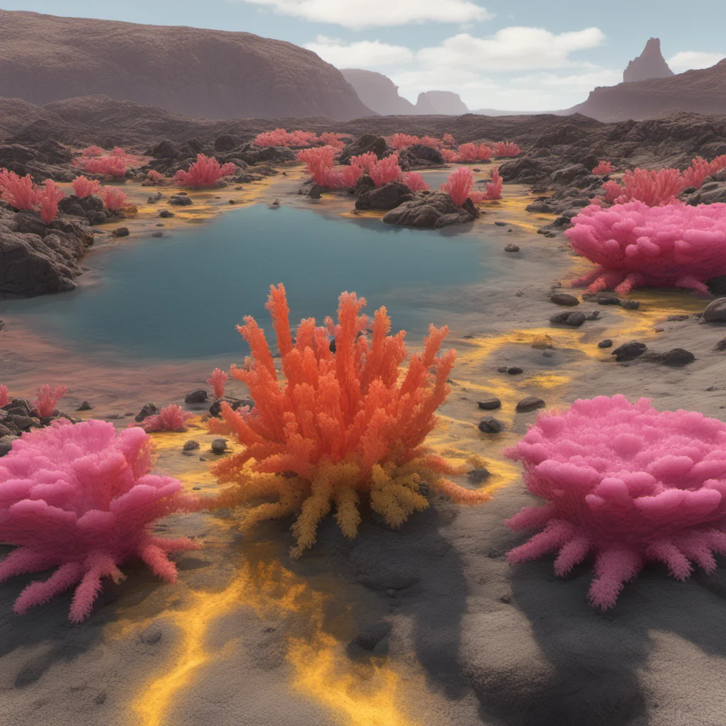 coastal alien landscape volcanic Danakil Depression sulfur pools kilauea#FA5B3D #48AAAD coral cactus fuzion alien planet concept art Schlumbergera anenom