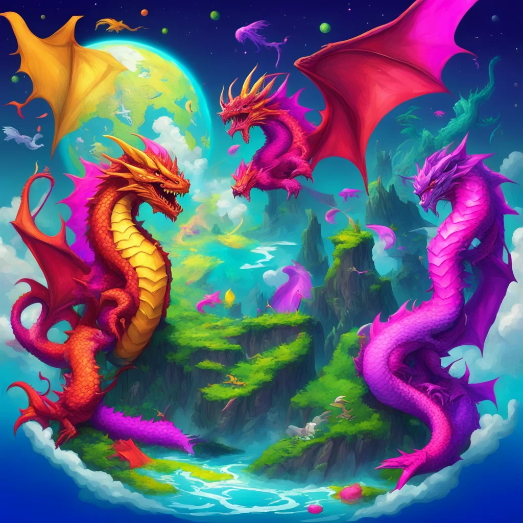 colorful  dragons around the planet  concept art