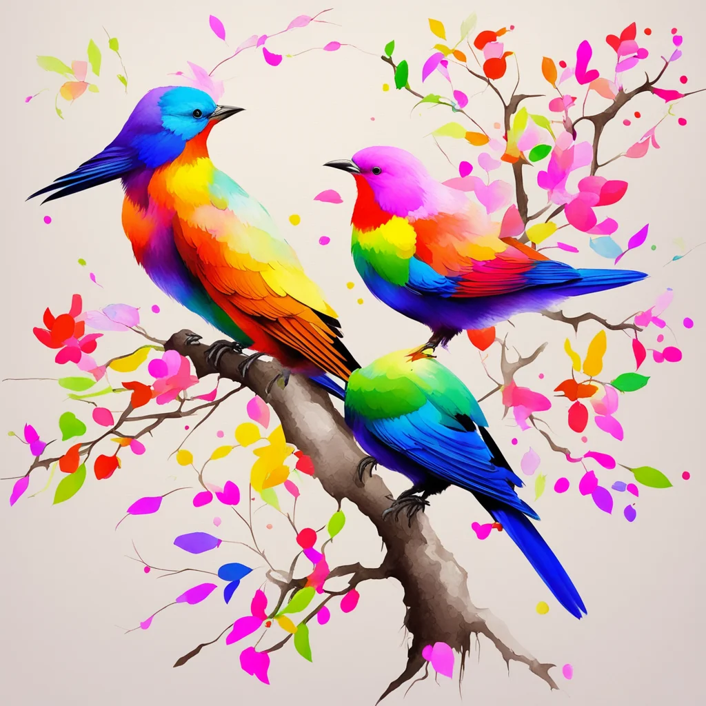 colorful birds on the tree painting