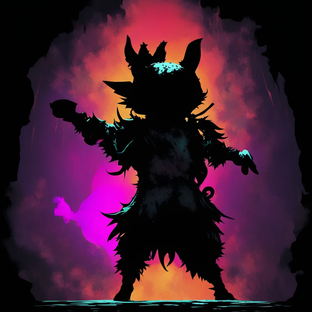 colorful dark souls screenshot with a dancing moogle silhouette