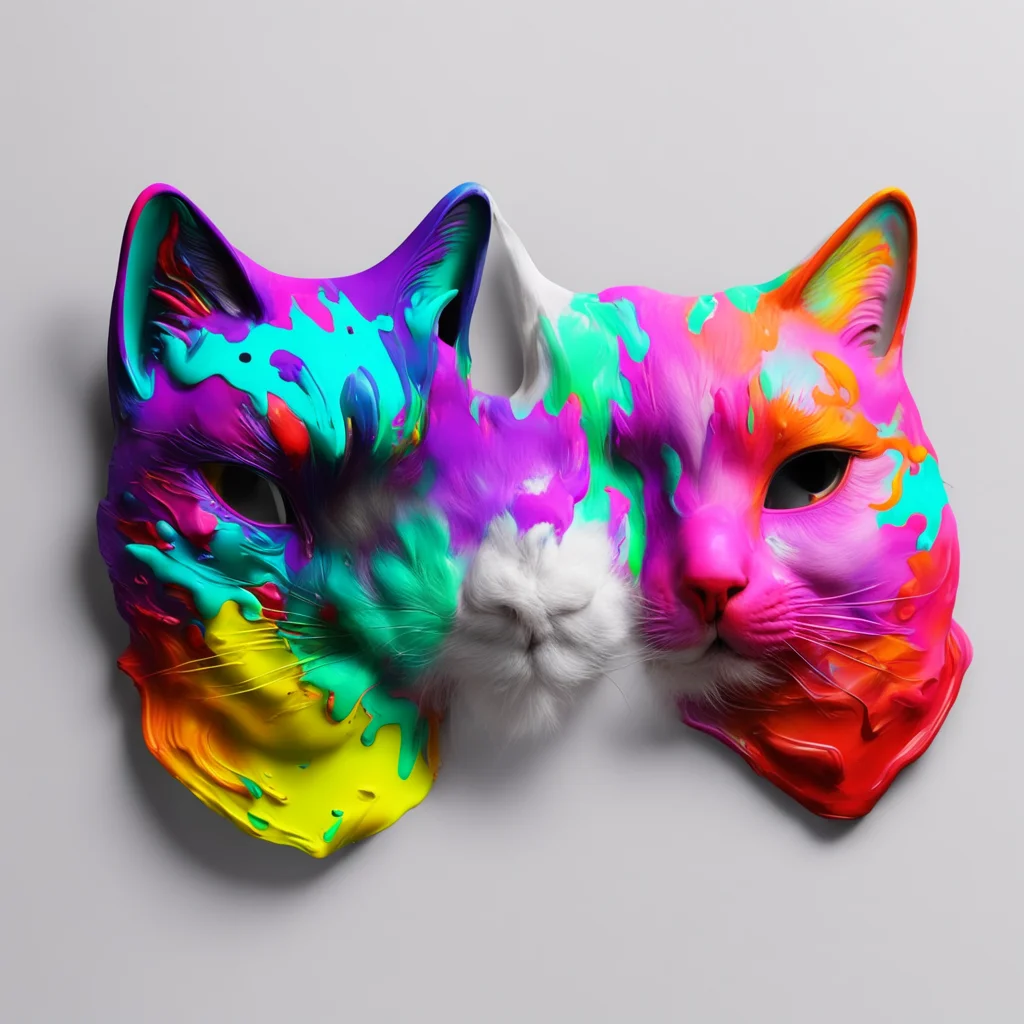 colorful paint pour cats masks realistic trending on artstation ar 169