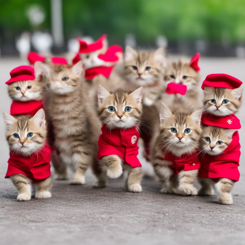 communist kittens marching together in a line