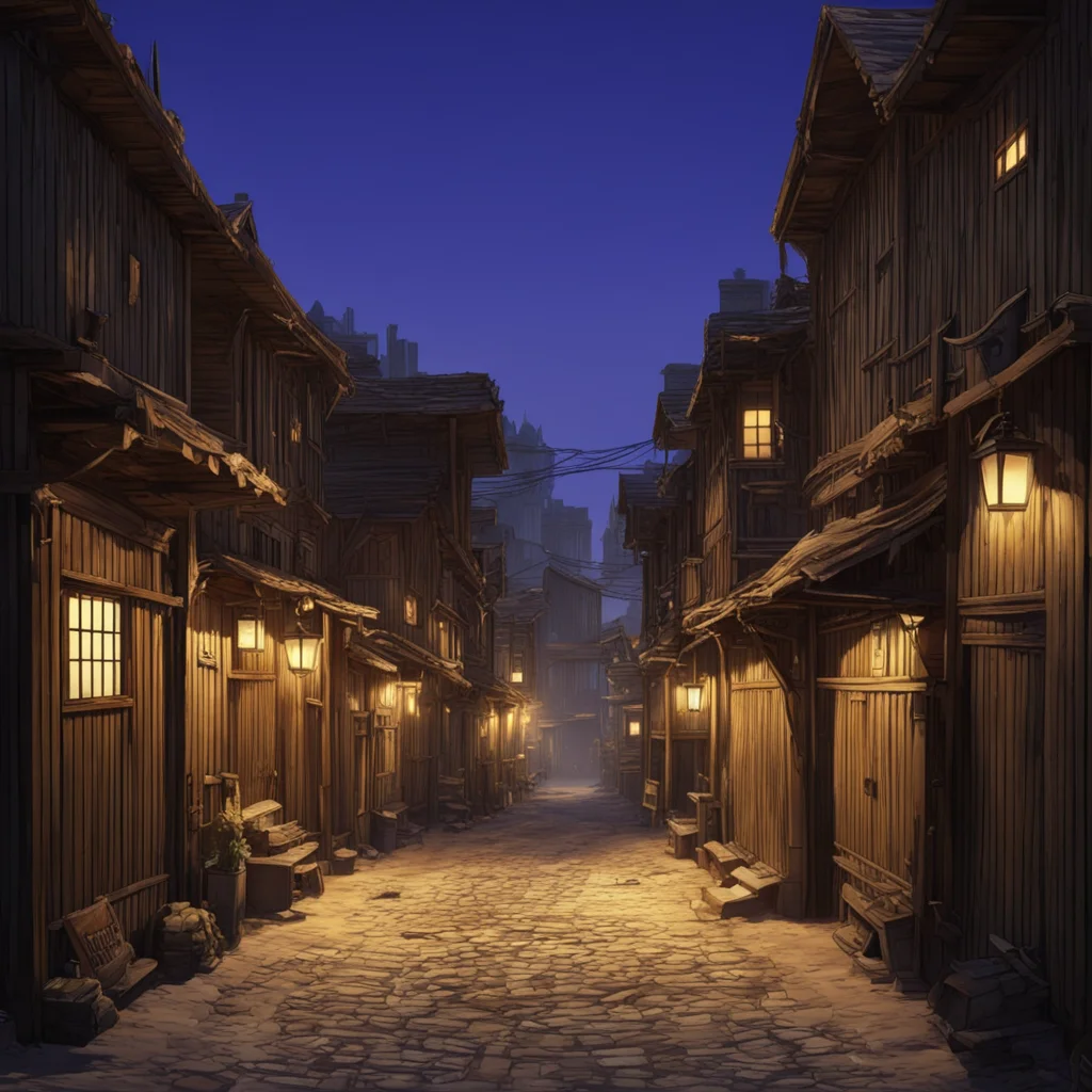 concept art night view down unpaved street in western town wooden buildings Mathieu Latour Duhaime no trees wallpaper