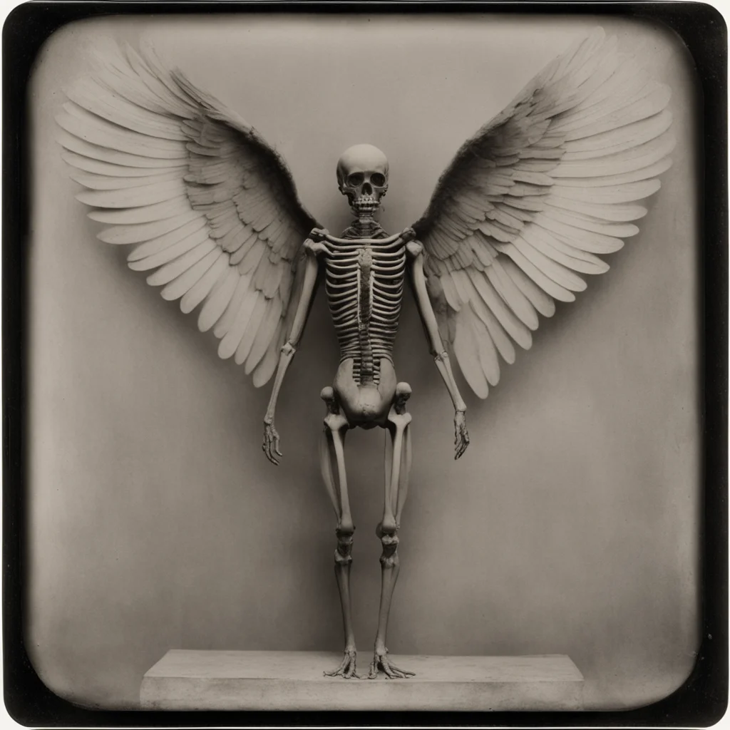 conjoined humanoid with bird wings skeletal descending staircase by Alfred Stieglitz albumin print Tintype ar 34