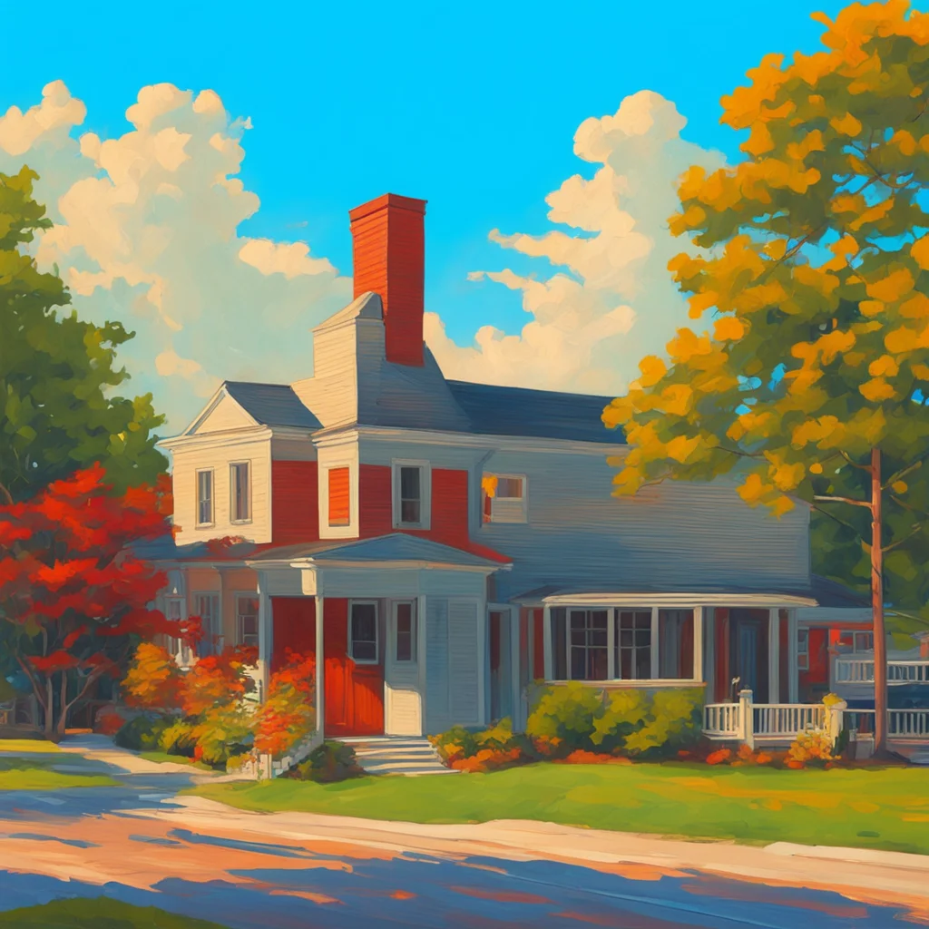 contemporary graphic design of a flat fine art oil painting of a perfectly composed traditional town Chebeague Island Ma