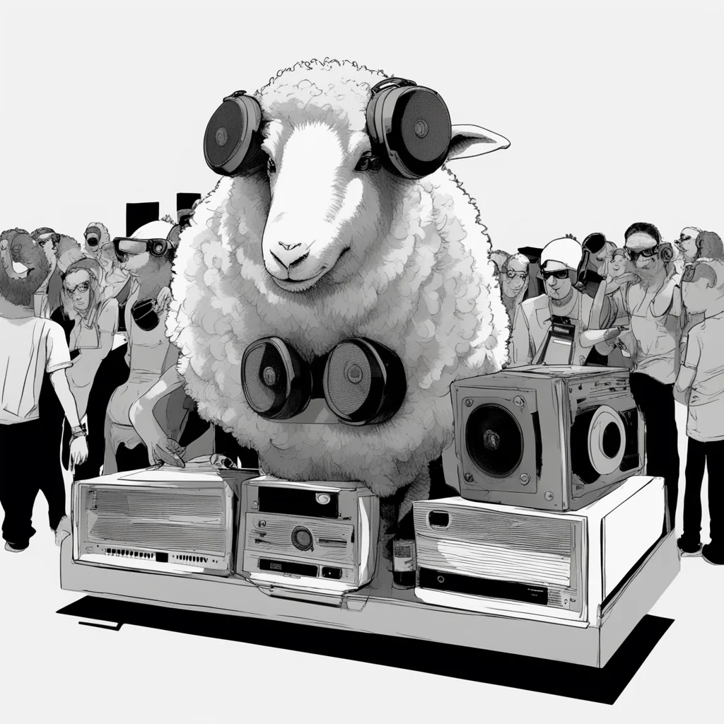 coolsheep dj made of speakers on a sound system at beat herder festival speakers playing music hifi minirig drawn by Jam