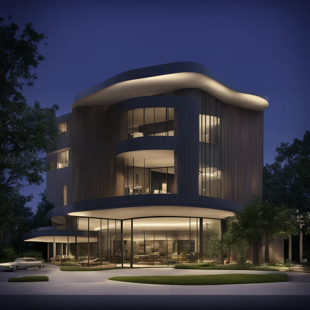 creepy midcentury modern office building  night  detailed architectural render w 1275 h 1650 hd