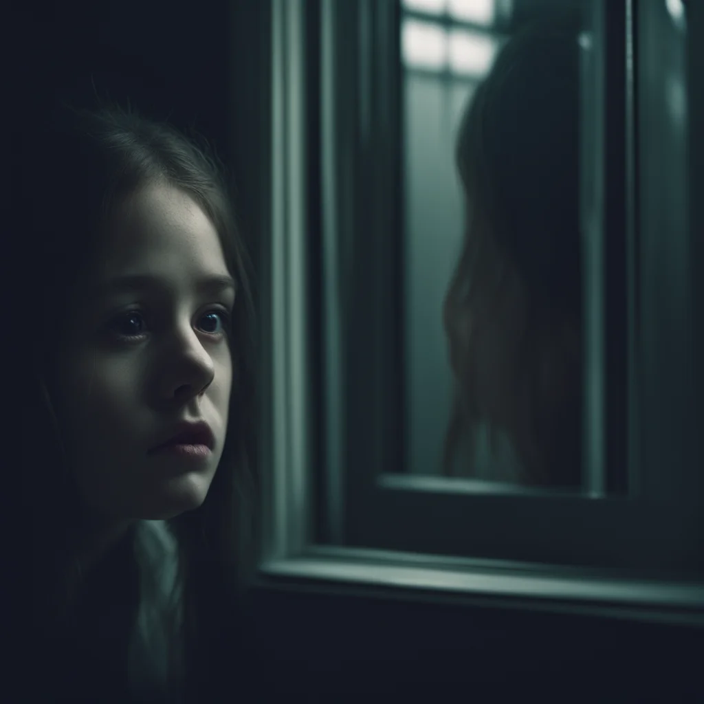 creepy scene girls face in the reflection of a window dark moody cinematic compositionar 196