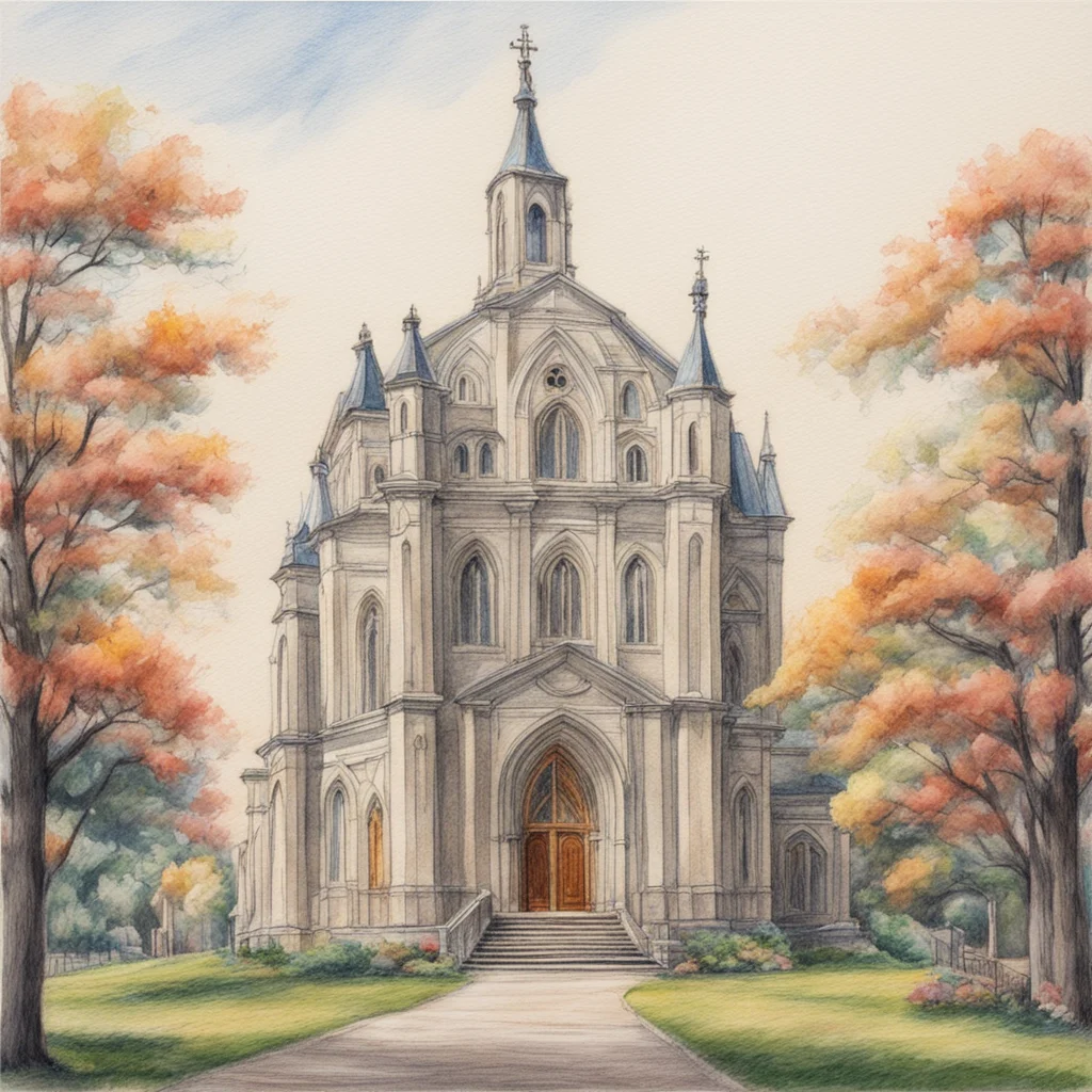 crude color pencil drawing of a beautiful church