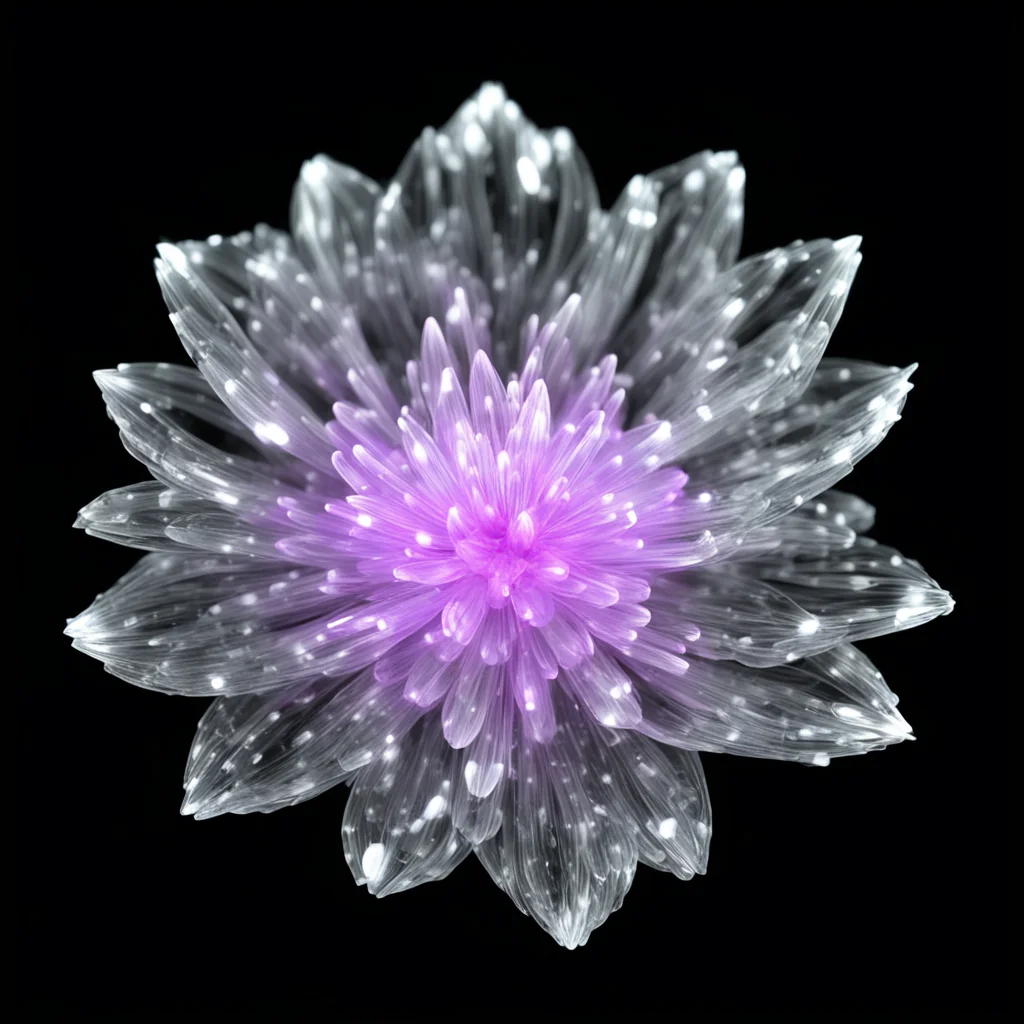 crystal flower floating on black background electric field energy pulsing  point cloud data  3d octane render highly rea