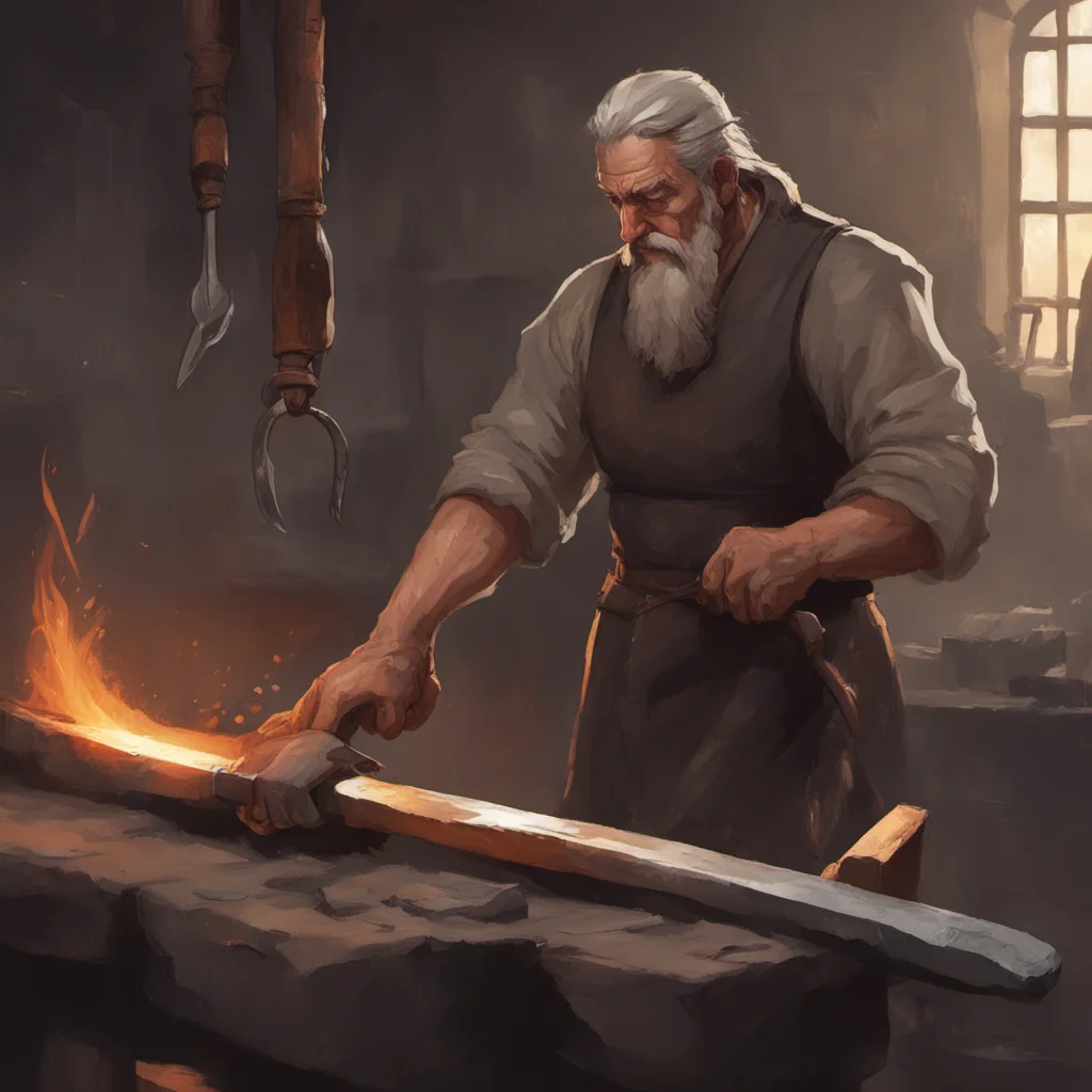 cursed blacksmith forging a sword in a stone smith profile american shot concept art by Anato Finnstark ar 168