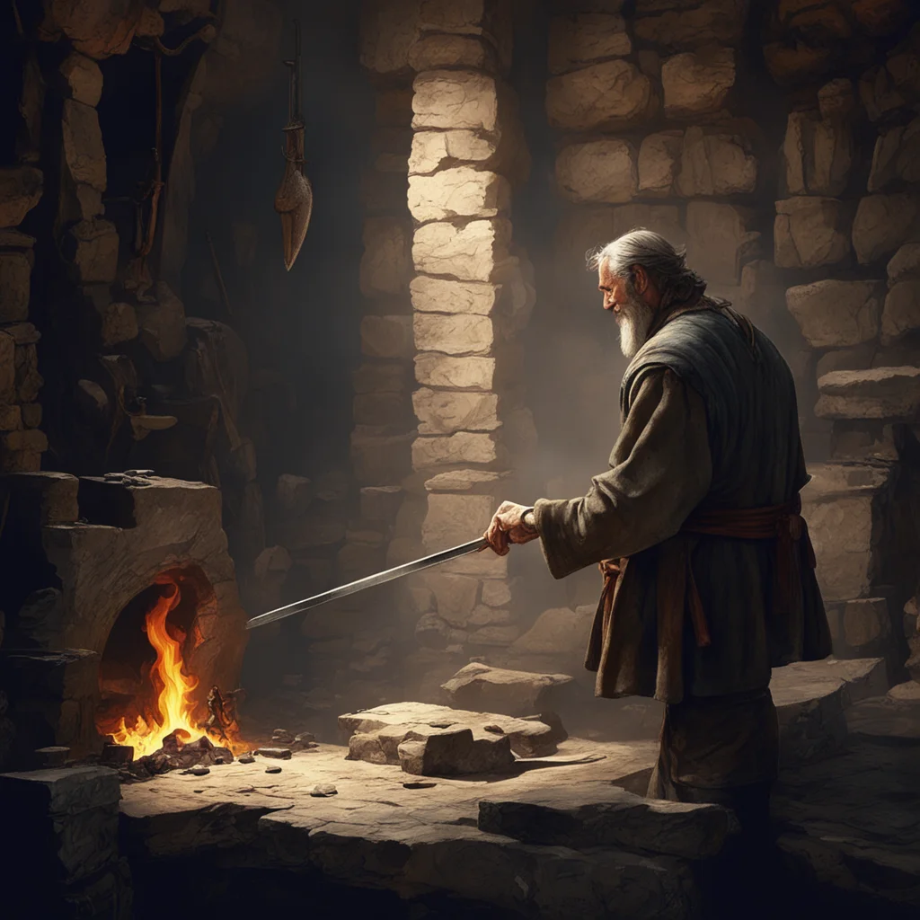 cursed blacksmith forging a sword in a stone smith profile american shot concept art by ridley scott ar 168