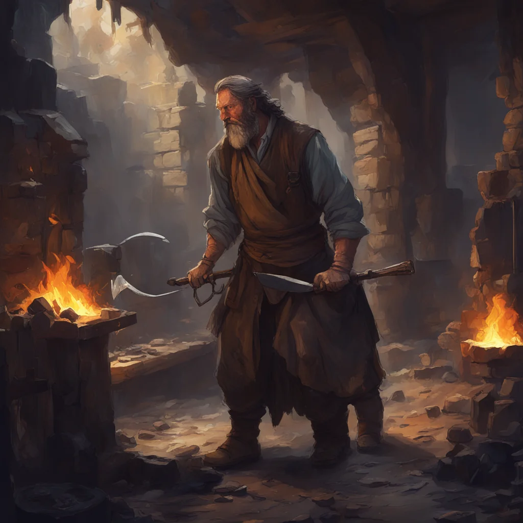 cursed blacksmith forging a sword in a stone smith profile american shot music painting when i in awesome wonder concept