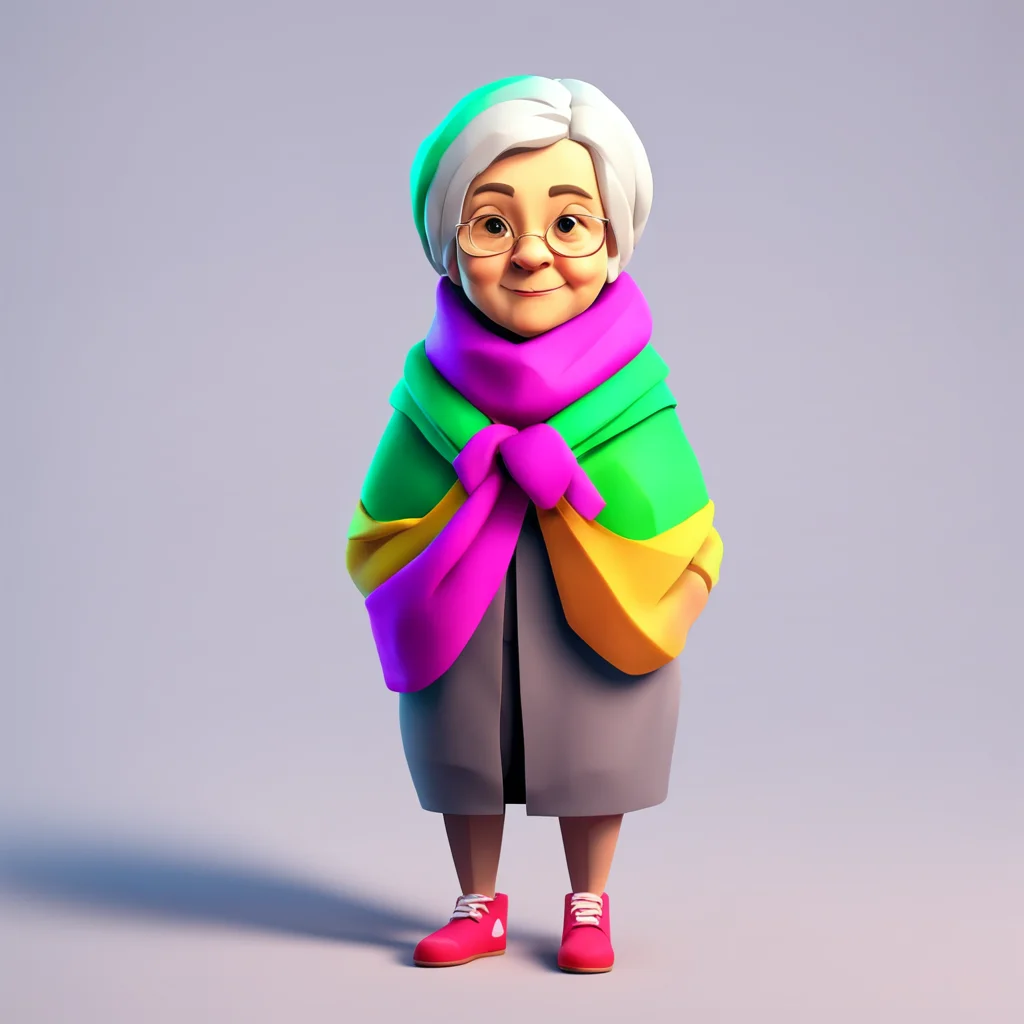 cute 3d low poly grandma with scarf
