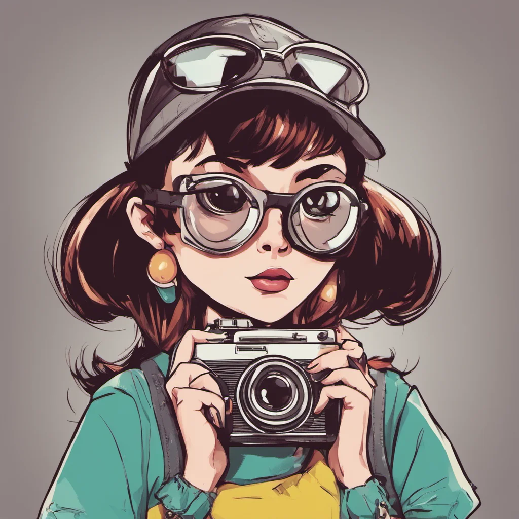 cute girl with vintage camera The Powerpuff Girls style high detail high quality