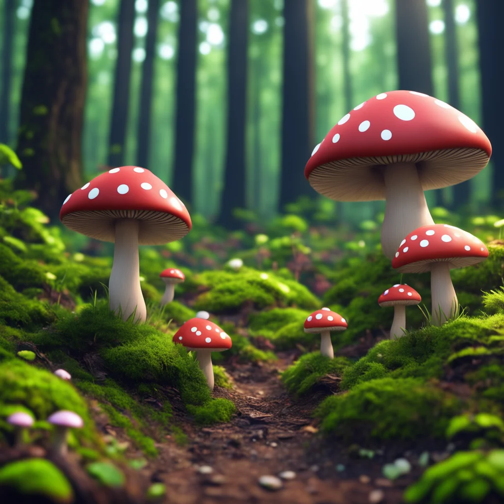cute mushrooms in a forest forest creatures nearby wide angle photo realistic unreal engine 5