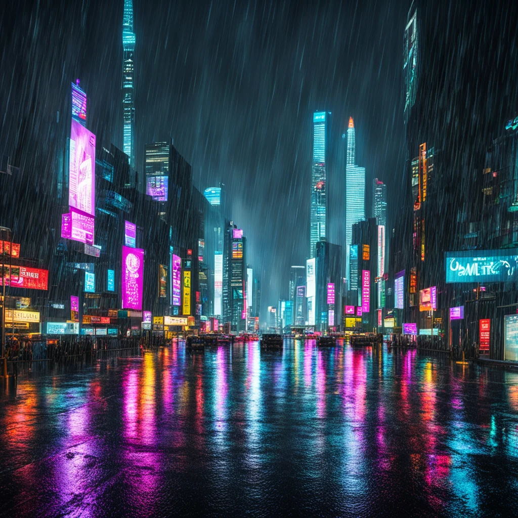 cybercity in the rain at night