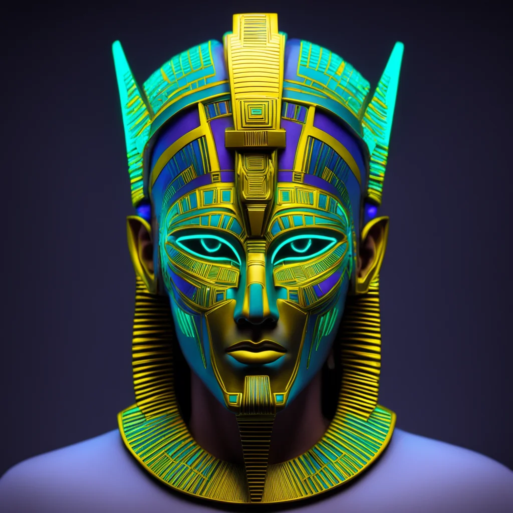 cybernetic digital glowing Egyptian pharaoh mask