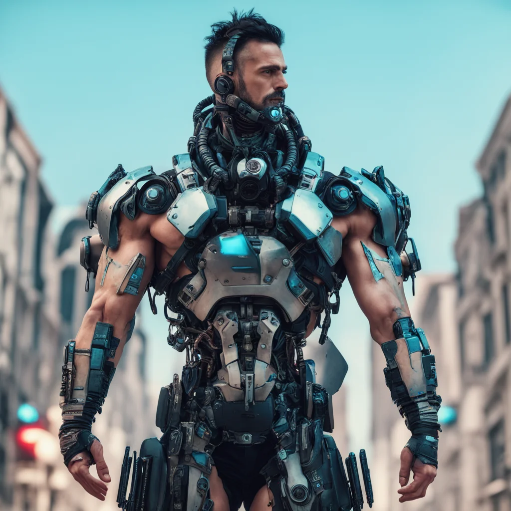 cyberpunk cyborg greek atlas carrying the whole world on his shoulders  in style of klim  4k  wide shot