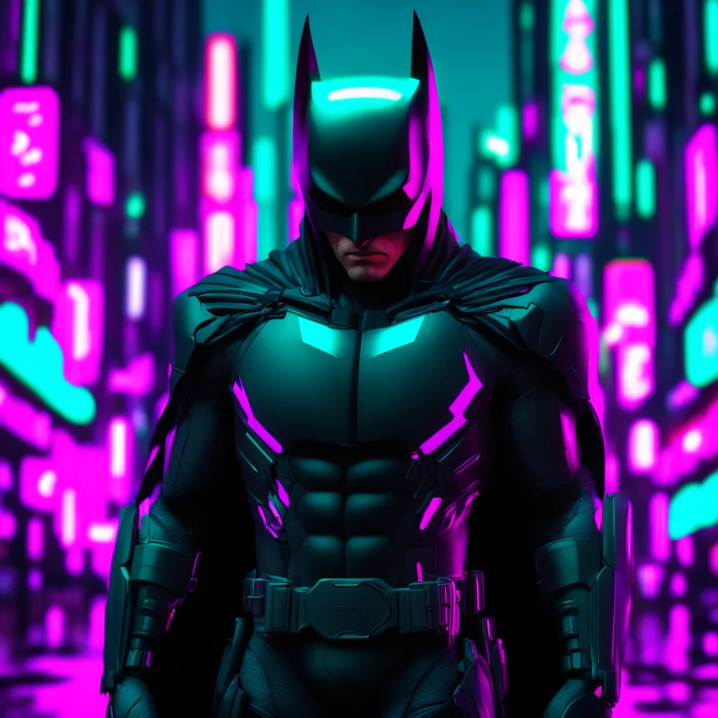 cyberpunk evil Batman in futuristic Japanese street neon lights moody detail dark —ar 41