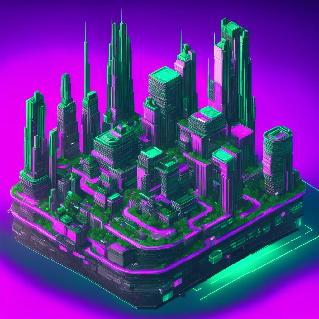 cyberpunk futuristic city on the edge of a flat earth Isometric
