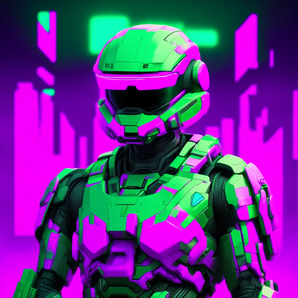 cyberpunk master chief in the style of vaporwave aesthetic hyperdetailed 8K