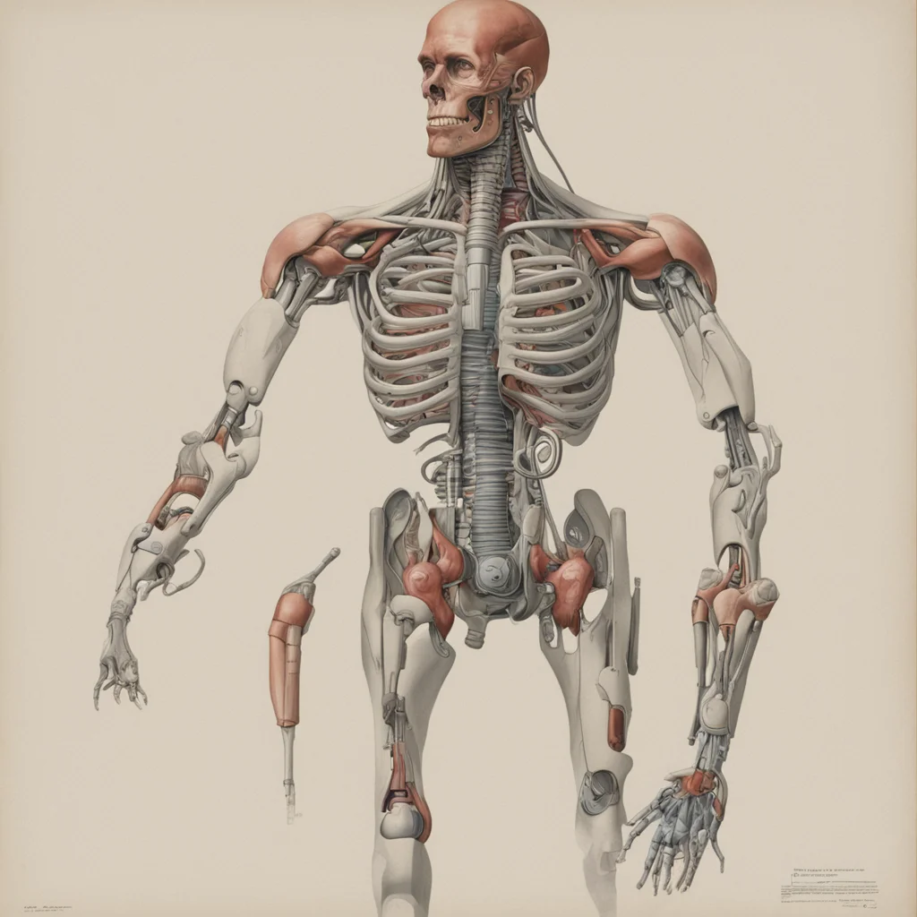 cyborg anatomically correct realistic educational scientific illustration diagram circa 1970