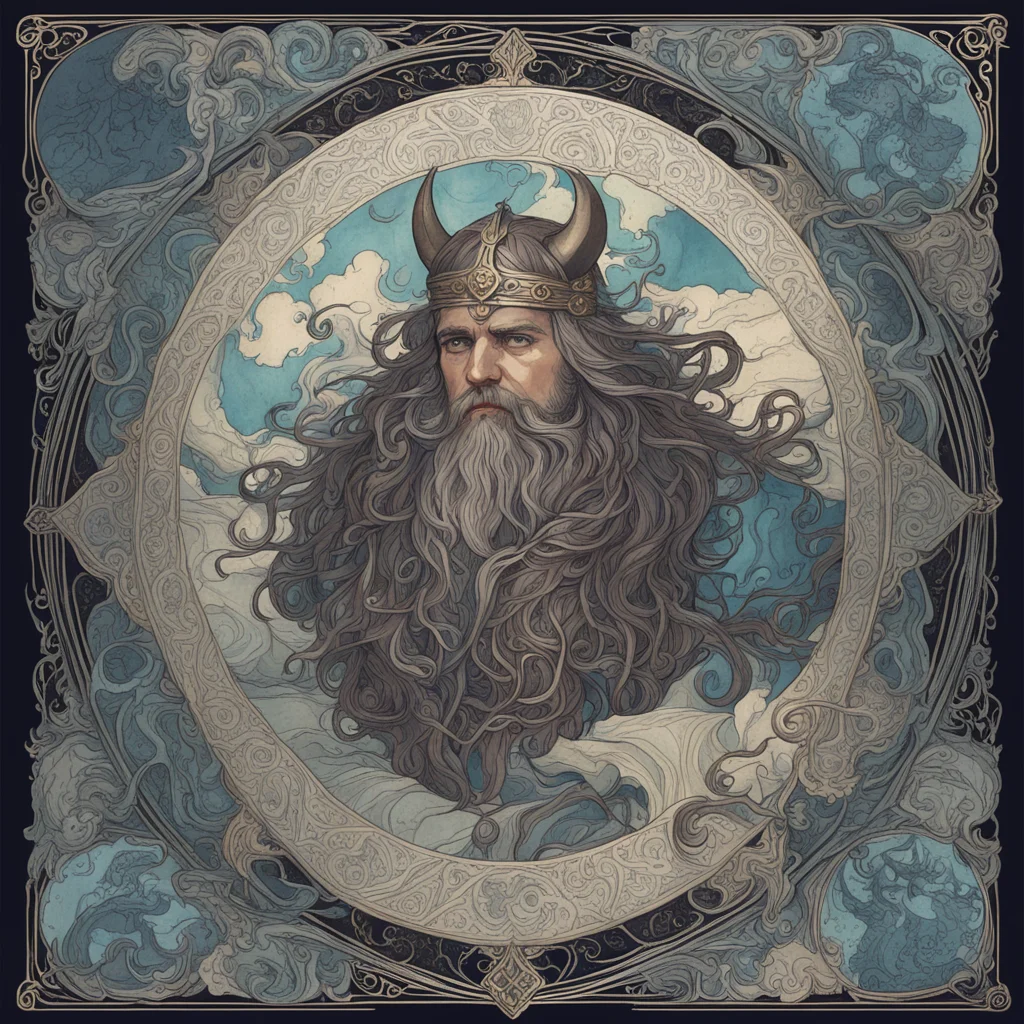 dark magical viking map in the style of Alphonse mucha gouache