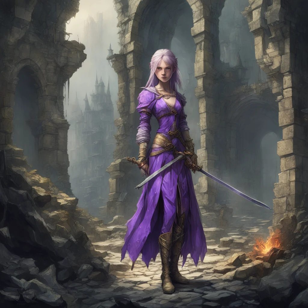 dark souls  fantasypinterest beautiful girl purple elvish Girldress short dresslong swordkatanaruin burnt out stone ruin