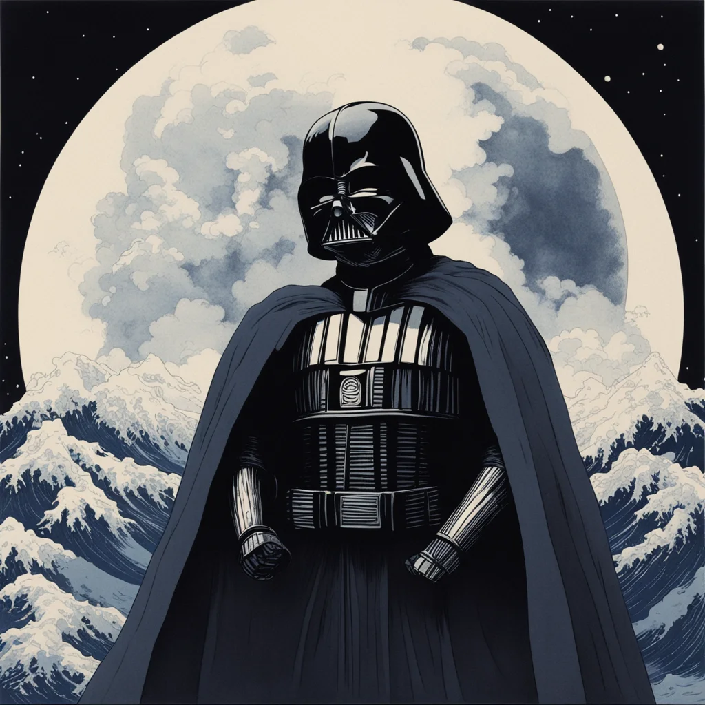darth vader by hokusai death star in background