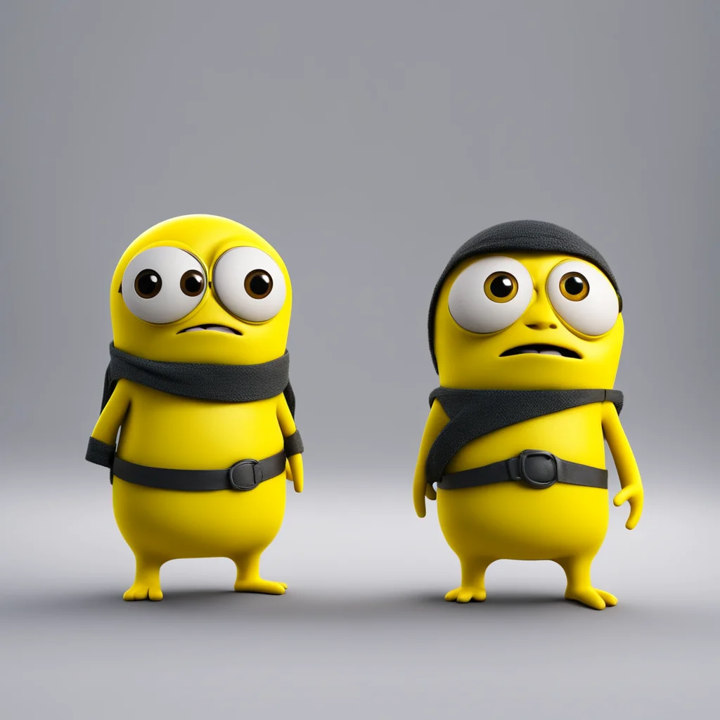 despicable me yellow minions with big eyes as ninja with hyper realistic 3D rendering with octane engine
