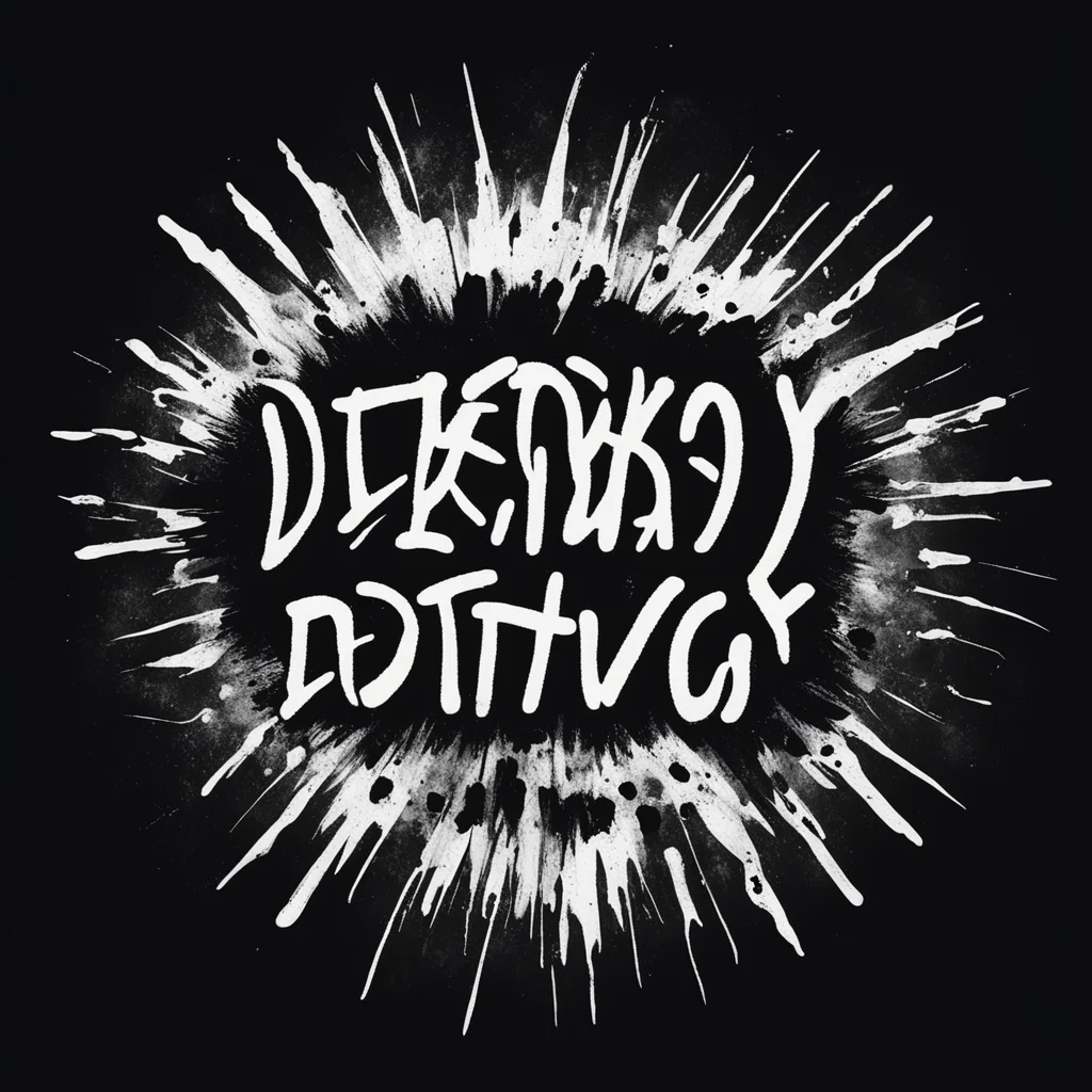 destroy what destroys you rushed handwritten text in white on black hand painted background greyscale radial gradient