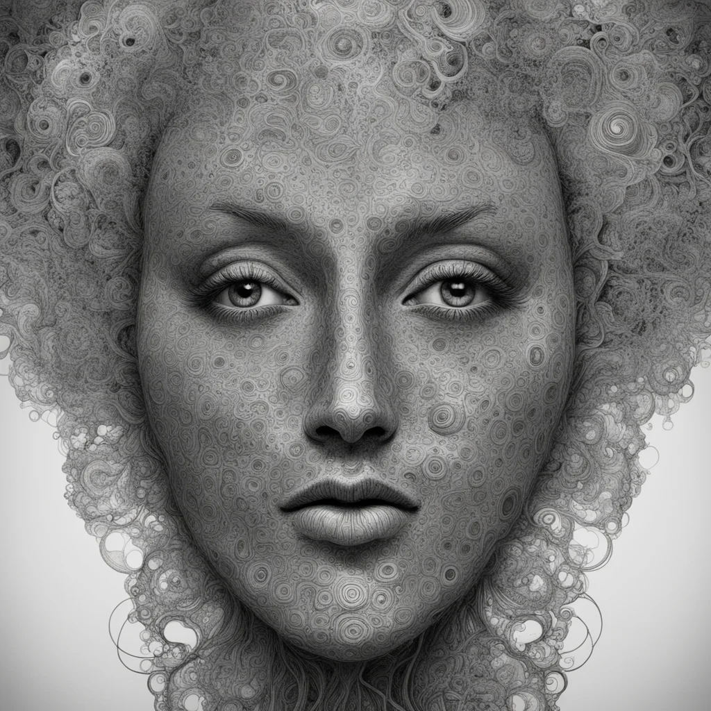 detailed ink drawing of a face made of cellular fractal material 4k hd