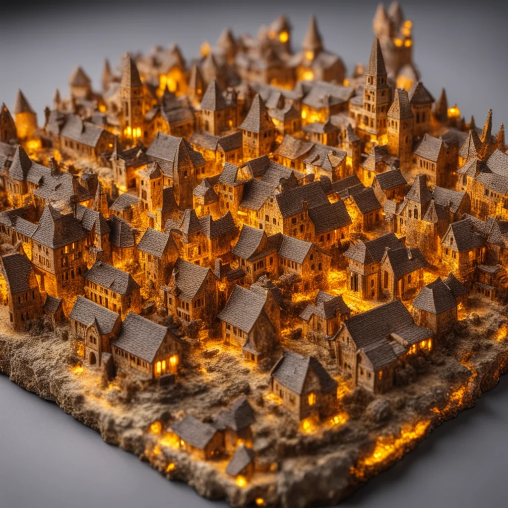 diaroma of medieval Town preserved in amber highly detailed octane well lit ar 169