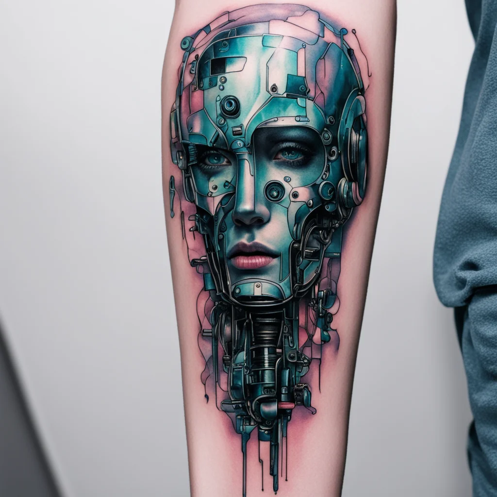 digital Glas style tattoo on robot face