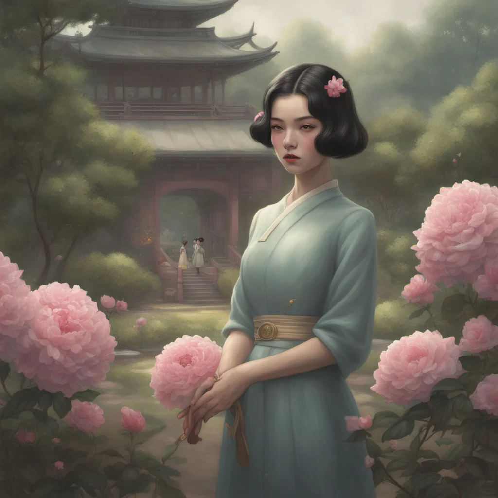 digital matted painting scenery Japanese rose garden at summer noon by Tom Bagshaw trending on artstation 1 in the style of studio Ghibli and 1960s america