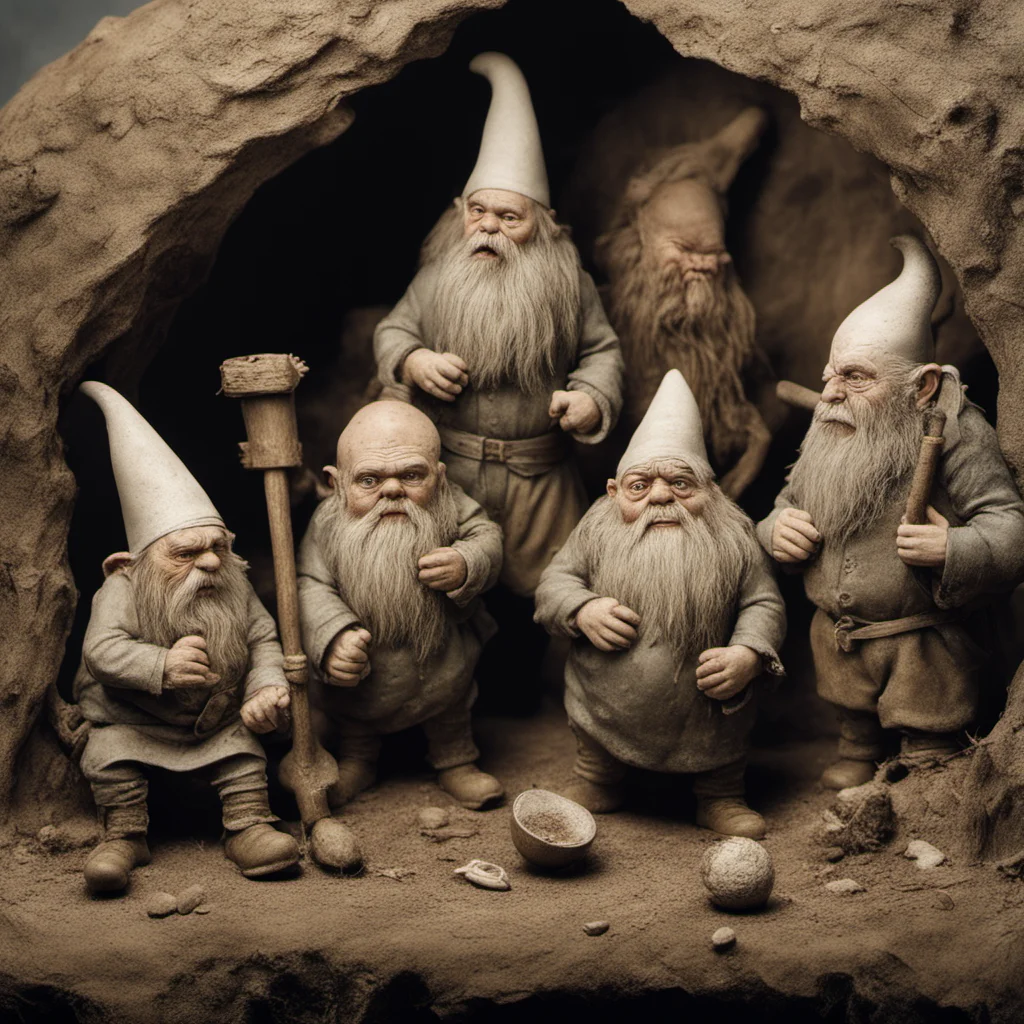diorama of awful fairytale dwarfs with strange deformities and growths grotty dusty hyper realism photo real old photograph 1997