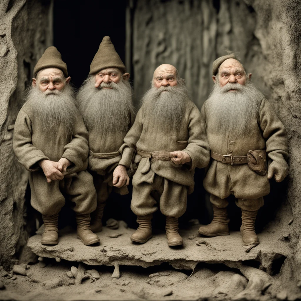 diorama of awful fairytale dwarfs with strange deformities grotty dusty hyper realism photo real old photograph 1997