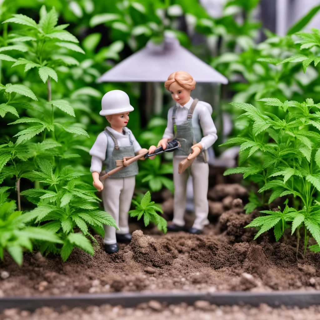 doll gardeners with garden toolscannabis plantsgreenhouse miniature ar 921