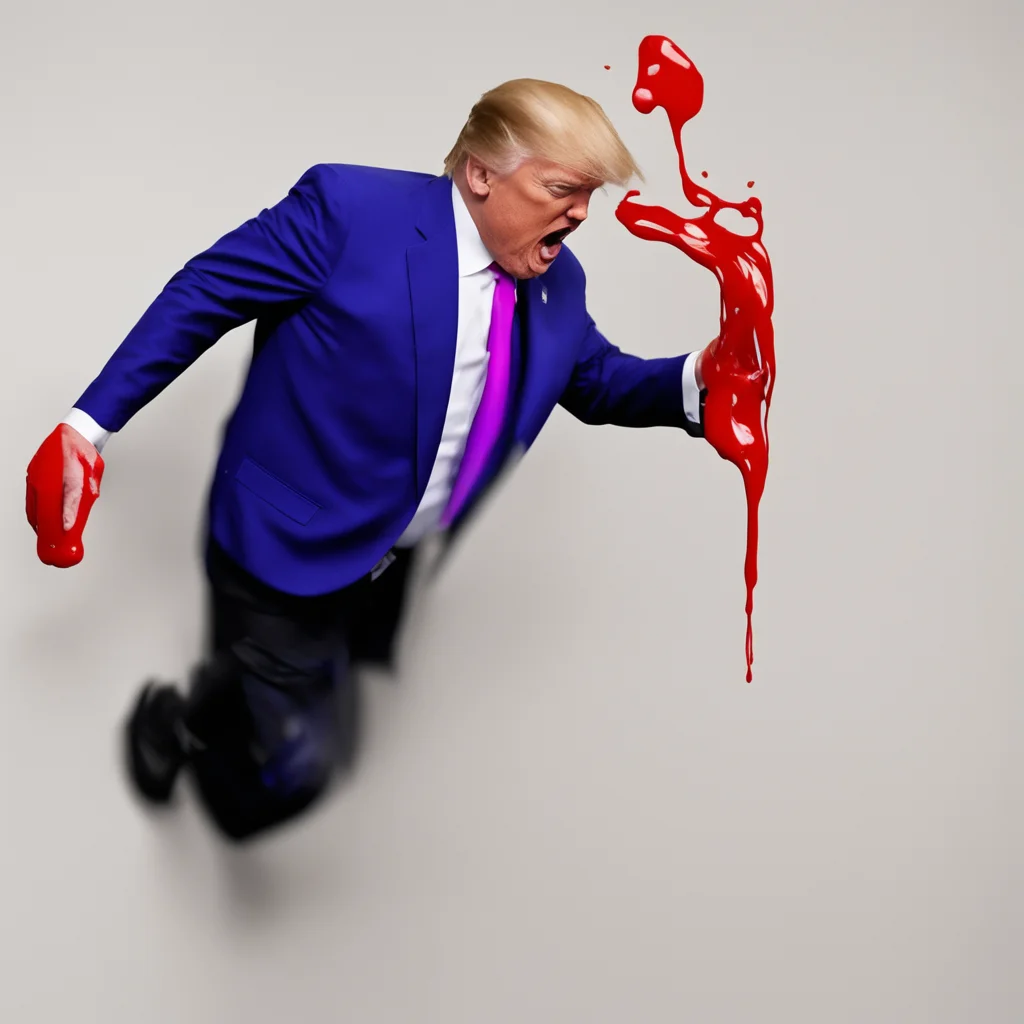 donald trump throws his broken plate of ketchup against the wall in anger