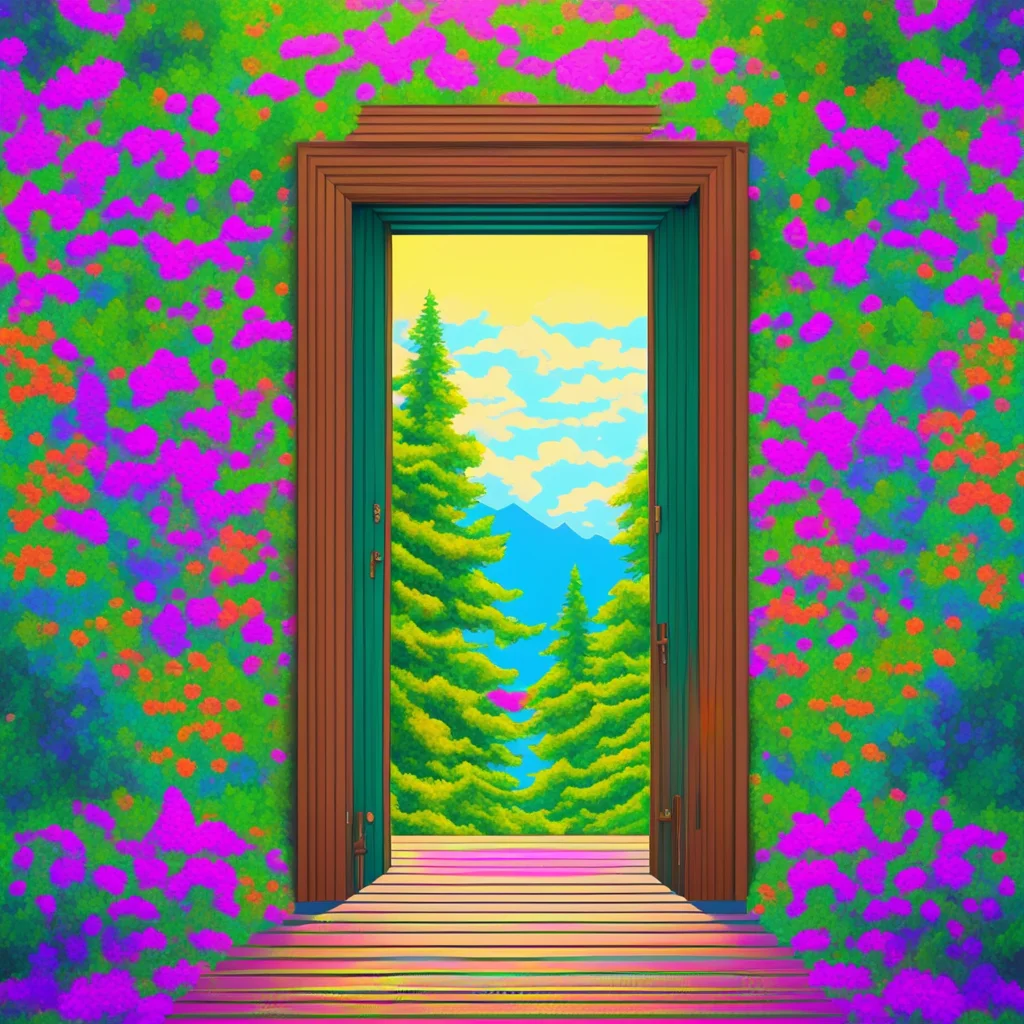 doorway to pine tree1 vector art03 digital flat Miyazaki Monet hd 8k03 D&D04 rule of thirds symmetrical palette centered