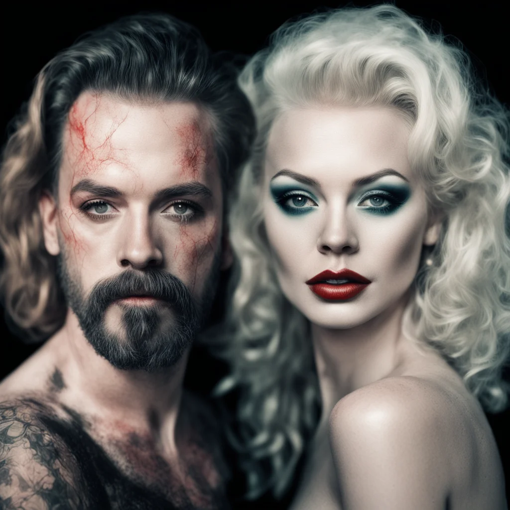 double exposure 35 mm film photograph of Charles Manson and Marilyn Monroe leica lens photorealistic unsplash contest wi