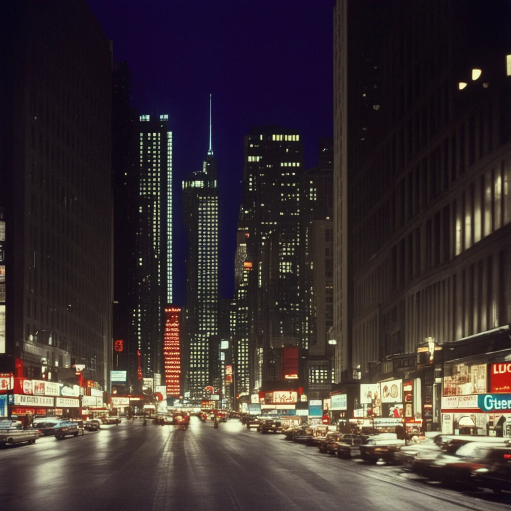 downtown 1970s chicago shops tall buildings night christmas detailed photograph realistic ar 169