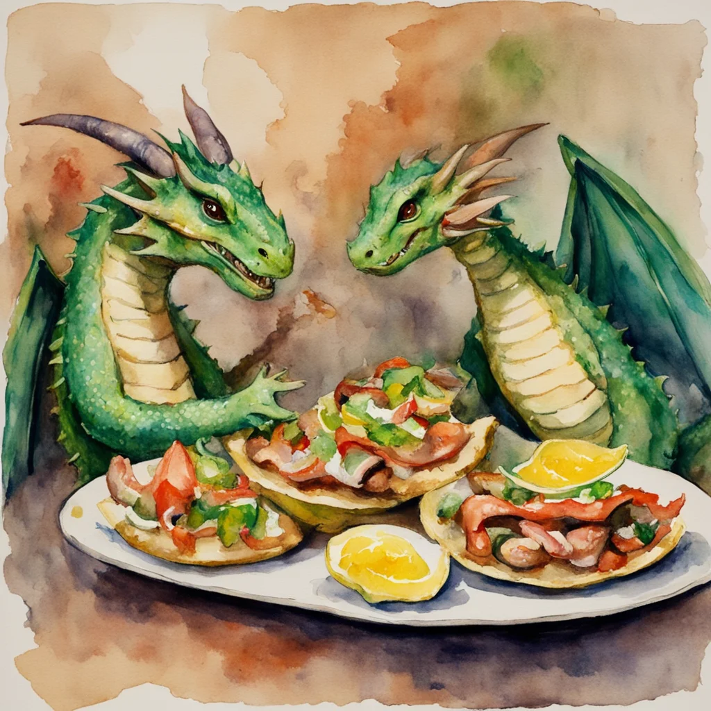 dragons eating tacos watercolor by Edgar Degas