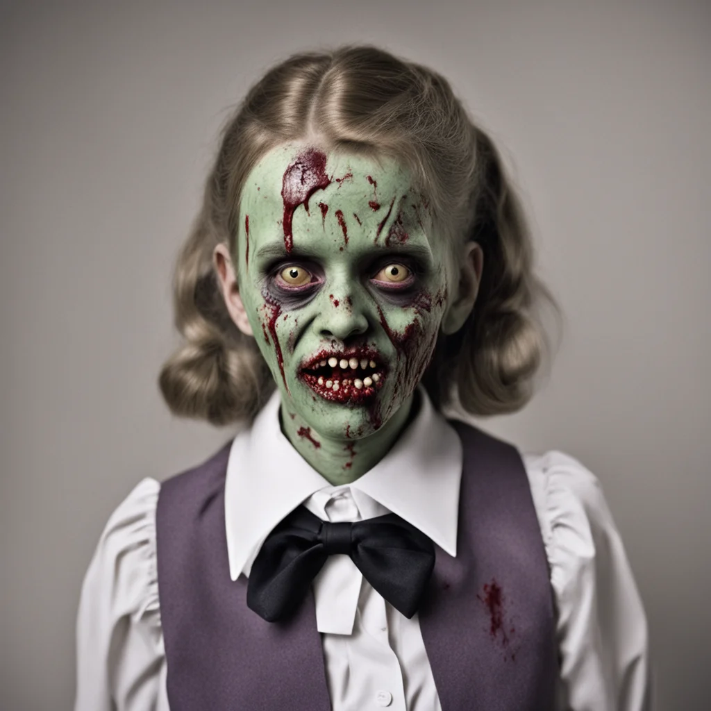 dry 1950s schoolgirl zombie