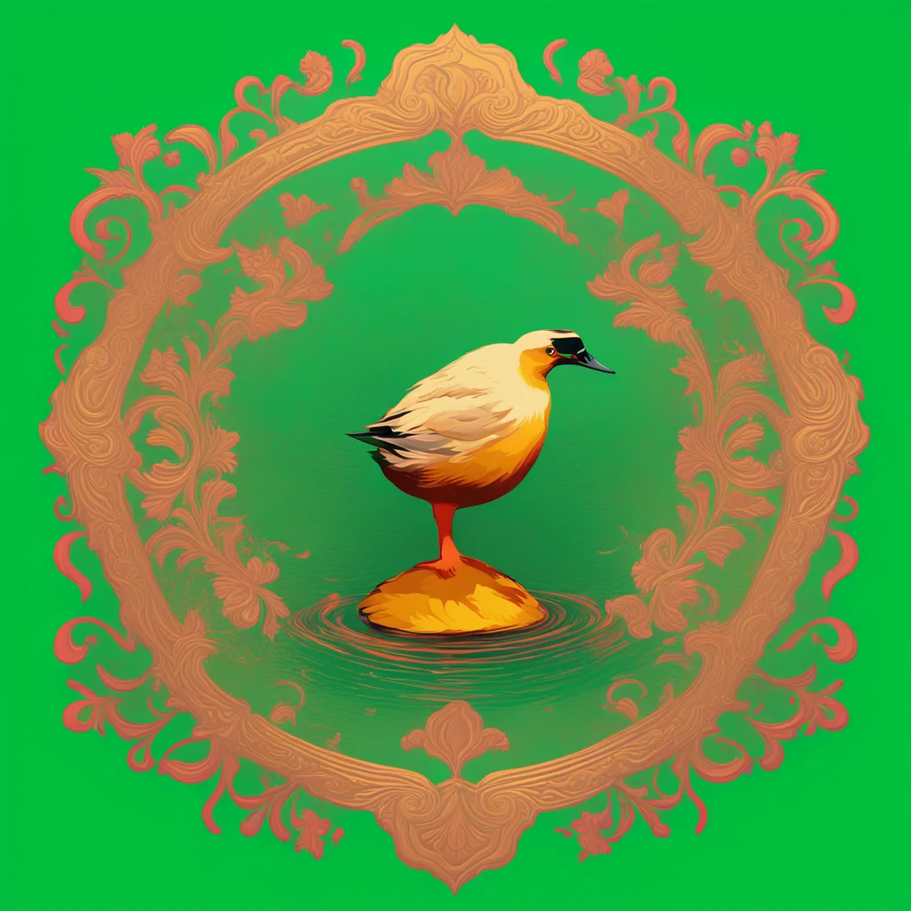 duck emblem green and gold1 vector art03 digital flat Miyazaki Monet hd 8k03 D&D04 rule of thirds symmetrical palette ce