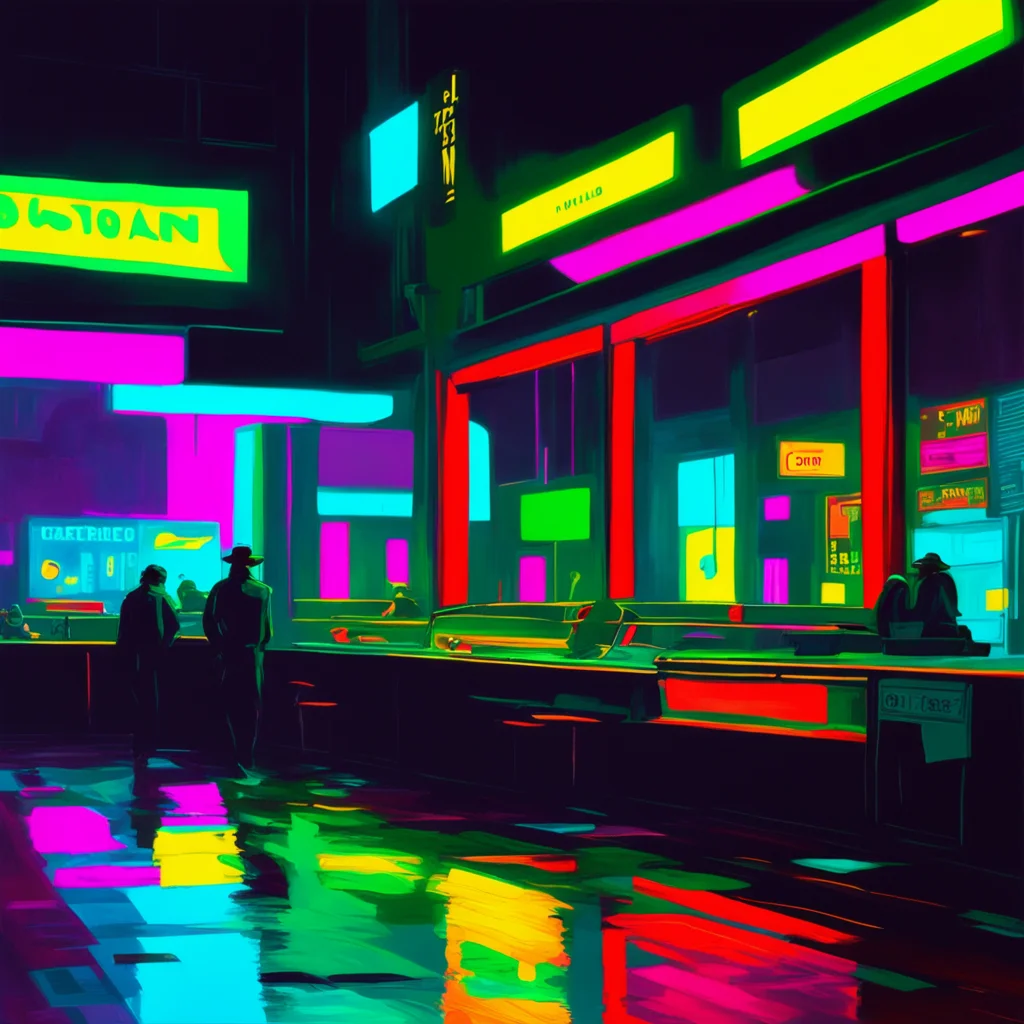 edward hoppers Nighthawks in the style of Blade Runner Cyberpunk  neon  atmospheric  painting  dystorpian ar 54